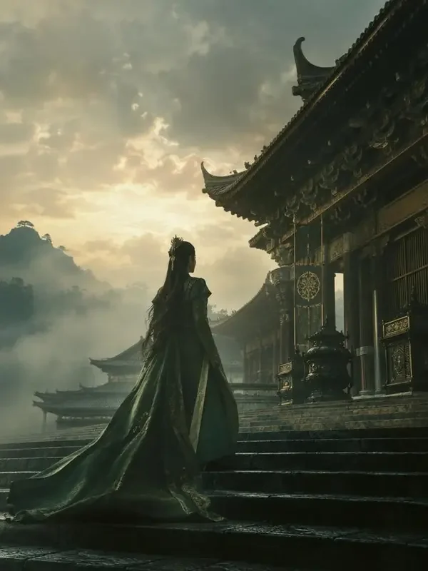 黄果剧场权谋短剧《天命为后》封面，黎明宫阶上拾级而上的女子